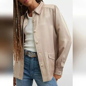 Anthropologie, New, Current Air Clemence Gold Shirt Jacket Shacket, Size Medium